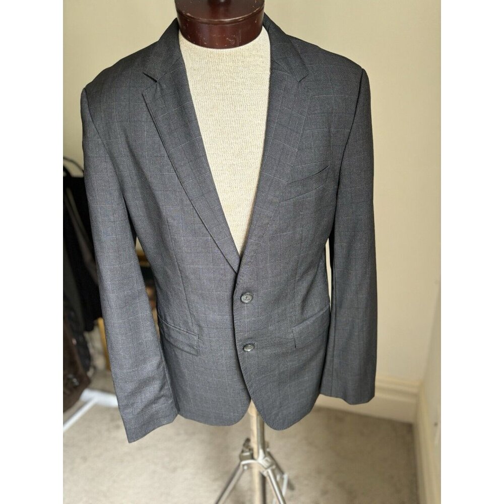 Hugo Boss Mens Blazer Wool Sport Coat US Sz 38R Redo Super 110 Grey Plaid MINT!‎